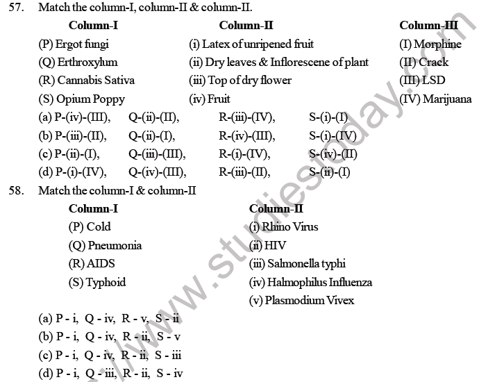NEET Biology Human Health and Diseases MCQs Set A, Multiple Choice